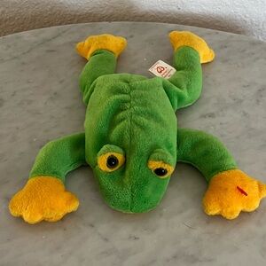 Vintage Smoochy Green/Yellow Frog TY Beanie Buddies Collection (1997)
